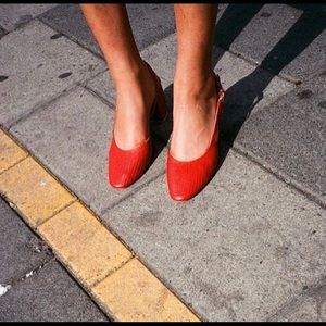 Musier red leather sling back heels